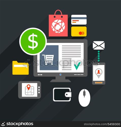 The Internet purchase on the computer. A vector illustration