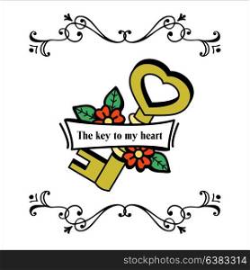 The key to my heart. Vector illustration, logo. An emblem of love.