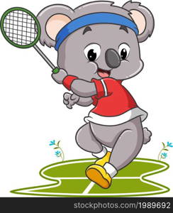The koala is playing the badminton of illustration