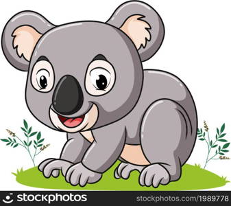 The koala is sitting and playing on the garden of illustration