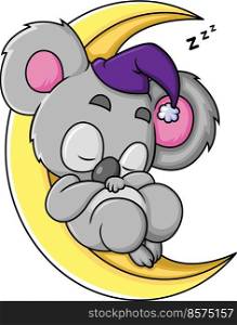 The koala is sleeping on the moon and very soundly