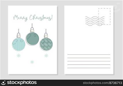 the layout of a greeting card Christmas balls in the style of line art. the layout of the postcard winter picture