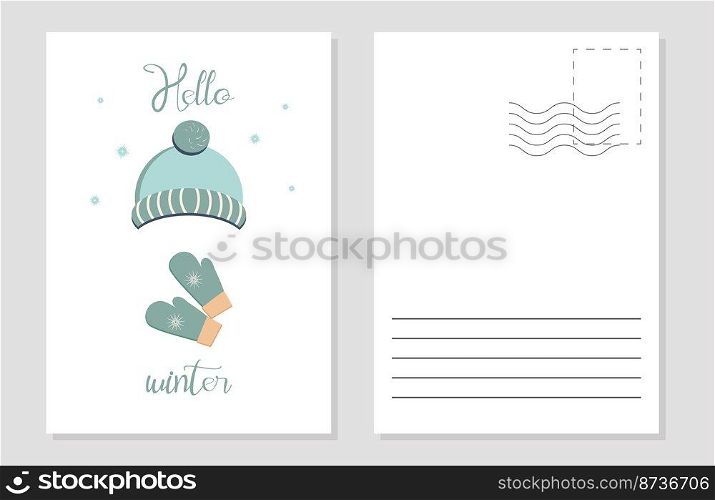 the layout of a greeting card warm winter clothes. the layout of the postcard winter picture
