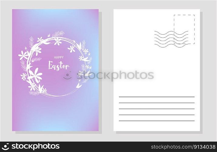 The layout of the Easter greeting card invitation flyers. A frame of flowers with text. The concept of the holiday. Vector flat illustration.. Layout of an Easter card flyers invitations.