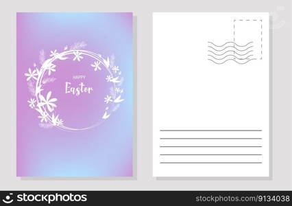 The layout of the Easter greeting card invitation flyers. A frame of flowers with text. The concept of the holiday. Vector flat illustration.. Layout of an Easter card flyers invitations.