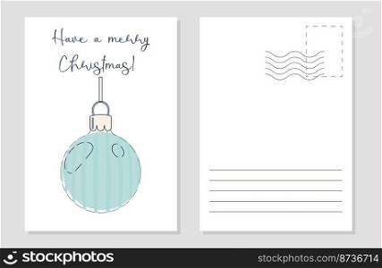 the layout of the greeting card Christmas ball in the style of line art blue color. the layout of the postcard winter picture