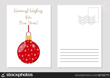 the layout of the greeting card Christmas red ball with a pattern. the layout of the postcard winter picture