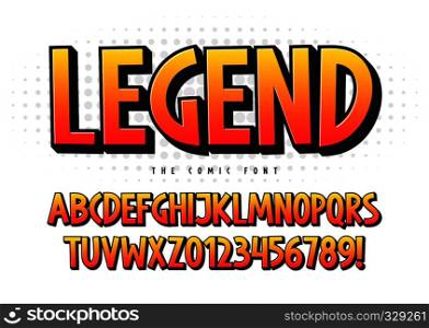 The Legend 3d comical font design, colorful alphabet, typeface. Color swatches control.. The Legend 3d comical font design, colorful alphabet, typeface.