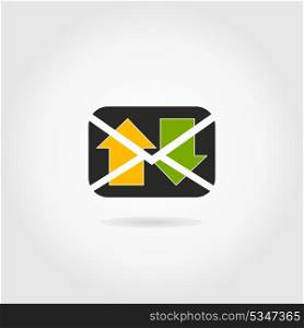 The letter with an arrow on a grey background. A vector illustration