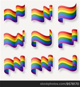The LGBT rainbow realistic waving flags. Set of colorful flags. Pride month. Symbol of lesbian, gay, bisexual, transgender and queer pride and LGBT social movements. The LGBT rainbow realistic waving flags. Set of colorful flags. Pride month. Symbol of lesbian, gay, bisexual, transgender