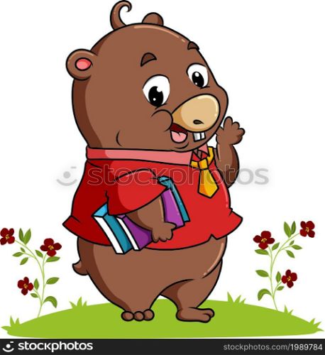The librarian wombat is holding a lot of book of illustration