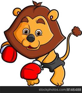 The lion fighter is boxing and punching enemy
