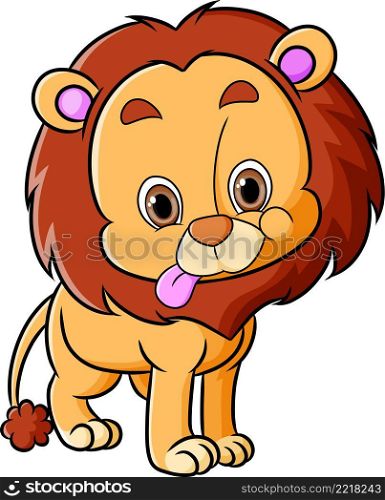 The lion is posing cutely with the tongue out