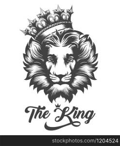The Lion King Tattoo.The Head Of A Lion In The Crown isolated on A White Background. Vector Illustration