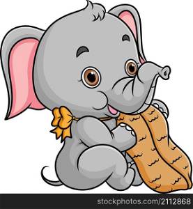 The little elephant is eating big peanut