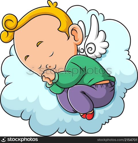 The little fairy baby boy is sleeping so tight on the cloud