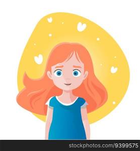 the little girl is in love and happy. Emotion of happiness. with hearts on yellow background. isolated vector.. little girl in love vector isolated