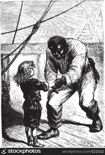 The little Jack, very proud of him, vintage engraved illustration.