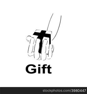 The logo of the gift box, which is held in the hand. A logo that is a symbol of giving.