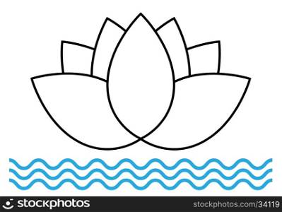 The lotus flower on the water icon. Lotus flower icon on the water in a flat style