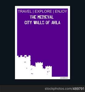 The Maldievel City of Avila, Spain monument landmark brochure Flat style and typography vector