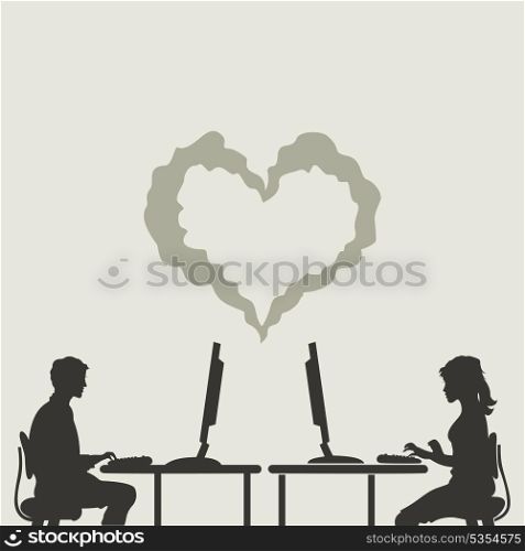 The man and the woman get acquainted on the Internet. A vector illustration