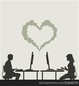 The man and the woman get acquainted on the Internet. A vector illustration
