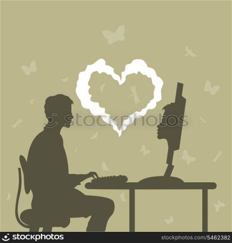 The man gets acquainted on the Internet. A vector illustration