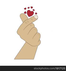The man hand with love sign. Korean gesture.