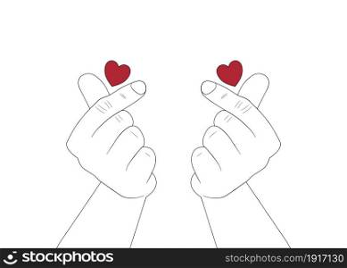 The man hands with love sign. Korean gesture.