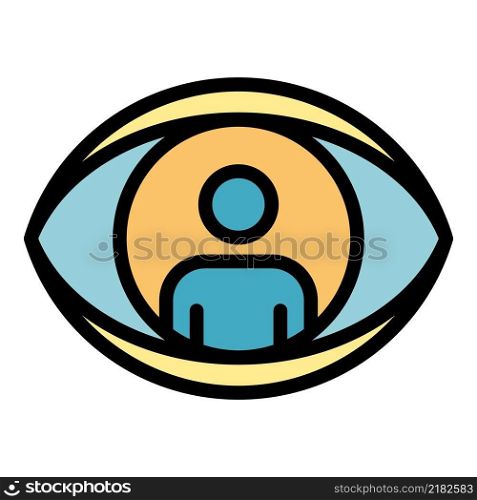 The man inside the eye icon. Outline man inside the eye vector icon color flat isolated. The man inside the eye icon color outline vector