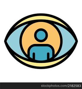 The man inside the eye icon. Outline man inside the eye vector icon color flat isolated. The man inside the eye icon color outline vector