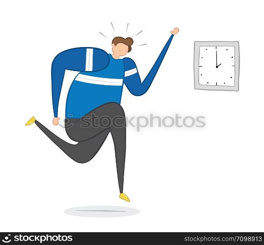 The man is late and running, hand-drawn vector illustration. Color outlines and colored.