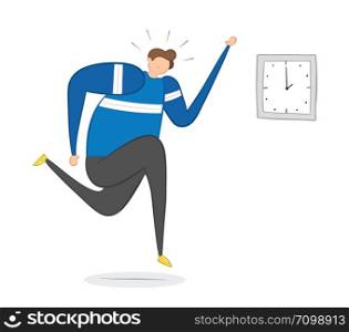 The man is late and running, hand-drawn vector illustration. Color outlines and colored.