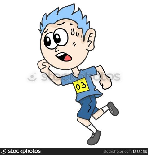 the man is tired of running. cartoon illustration sticker emoticon