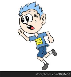 the man is tired of running. cartoon illustration sticker emoticon