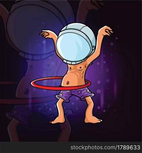 The man playing hula hoop and using astronaut helmet of illustration