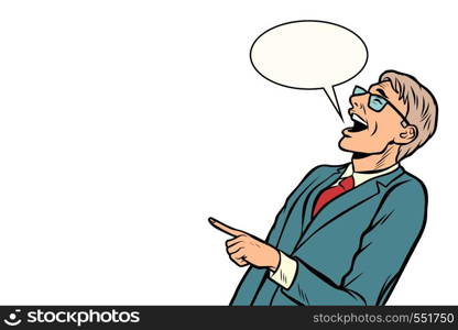 the man points and laughs isolate on white background. Comic cartoon pop art vector retro vintage drawing. the man points and laughs isolate on white background