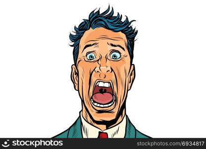 The man screams in horror, isolated on white background. Pop art retro vector illustration. The man screams in horror isolated on white background