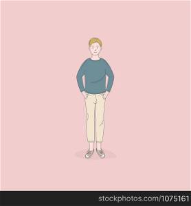 The man standing poses isolated on background.Lifestyle concepts.Vector design illustrations.