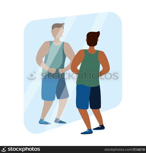 The man with the muscles. Isolated vector illustration on white background. The man with the muscles. Posing bodybuilding. Isolated vector illustration on white background