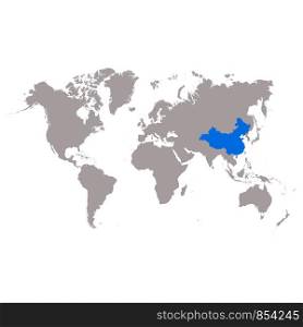 The map China of is highlighted in blue on the world map