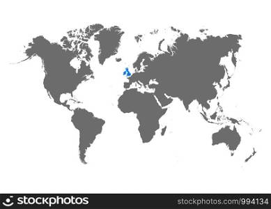 The map of United Kingdom is highlighted in blue on the world map. Vector. The map of United Kingdom is highlighted in blue on the world map
