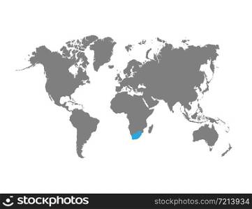 The map South Africa of is highlighted in blue on the world map