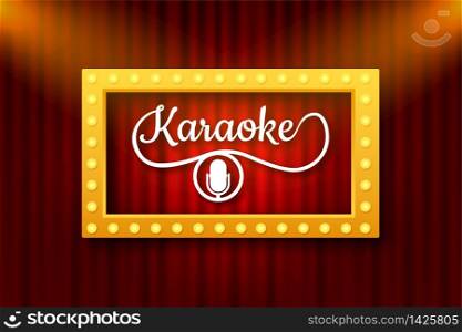The microphone icon. Abstract banner with karaoke. Celebration party. Karaoke party banner layout. Vector stock illustration. The microphone icon. Abstract banner with karaoke. Celebration party. Karaoke party banner layout. Vector stock illustration.