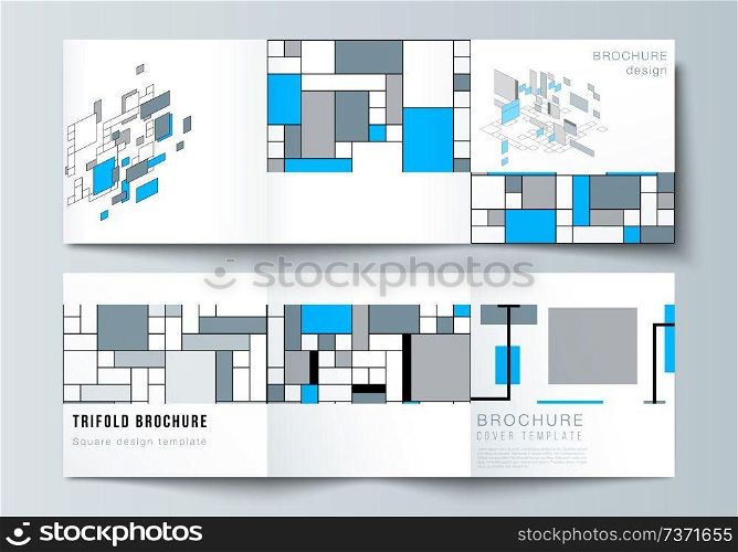 The minimal vector editable layout of square format covers design templates for trifold brochure, flyer, magazine. Abstract polygonal background, colorful mosaic pattern, retro bauhaus de stijl design.. The minimal vector editable layout of square format covers design templates for trifold brochure, flyer, magazine. Abstract polygonal background, colorful mosaic pattern, retro bauhaus de stijl design