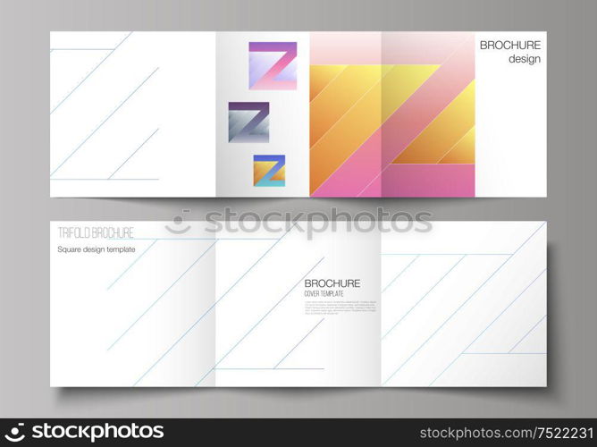The minimal vector editable layout of square format covers design templates for trifold brochure, flyer, magazine. Creative modern cover concept, colorful background. The minimal vector editable layout of square format covers design templates for trifold brochure, flyer, magazine. Creative modern cover concept, colorful background.