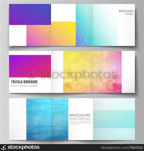 The minimal vector editable layout of square format covers design templates for trifold brochure, flyer, magazine. Abstract geometric pattern with colorful gradient business background. The minimal vector editable layout of square format covers design templates for trifold brochure, flyer, magazine. Abstract geometric pattern with colorful gradient business background.