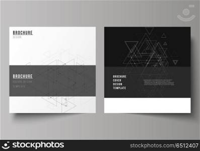 The minimal vector editable layout of two square format covers design templates for brochure, flyer, magazine. Polygonal background with triangles, connecting dots and lines. Connection structure.. The minimal vector editable layout of two square format covers design templates for brochure, flyer, magazine. Polygonal background with triangles, connecting dots and lines. Connection structure