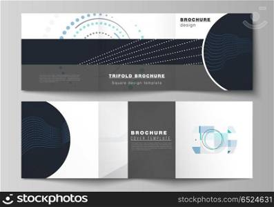 The minimal vector editable layout of two square format covers design templates with simple geometric background made from dots, circles, rectangles for trifold square brochure, flyer, magazine.. The minimal vector editable layout of two square format covers design templates with simple geometric background made from dots, circles, rectangles for trifold square brochure, flyer, magazine